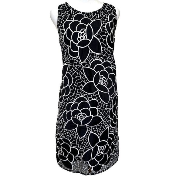 Anthropologie Sachin & Babi Petalwork Shift Dress Size 8 Black White Embroidery - Picture 1 of 10